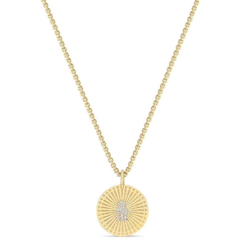 Chic And Stylish Jewelry At Exclusive Prices 14k Pavé Diamond Hamsa Medium Sunbeam Medallion Box Chain Necklace