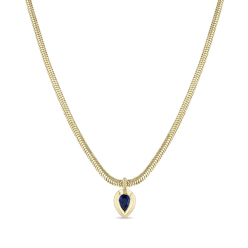 Personalized Jewelry Sale – Unique Gifts At Low Prices 14k Pear Blue Sapphire Bezel Pendant Snake Chain Necklace