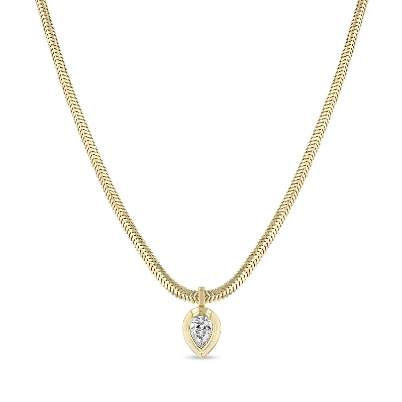 Exclusive Jewelry Discounts – Shop Now For Savings 14k Pear Diamond Bezel Pendant Snake Chain Necklace