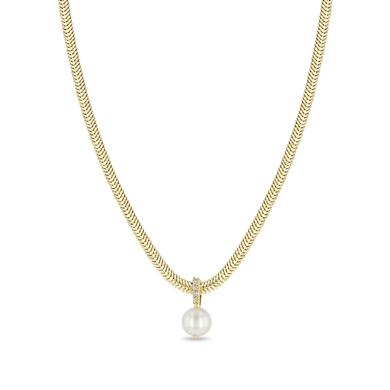 Jewelry Sale Bonanza – Grab Your Sparkle Now 14k Pearl & Pavé Diamond Bail Snake Chain Necklace