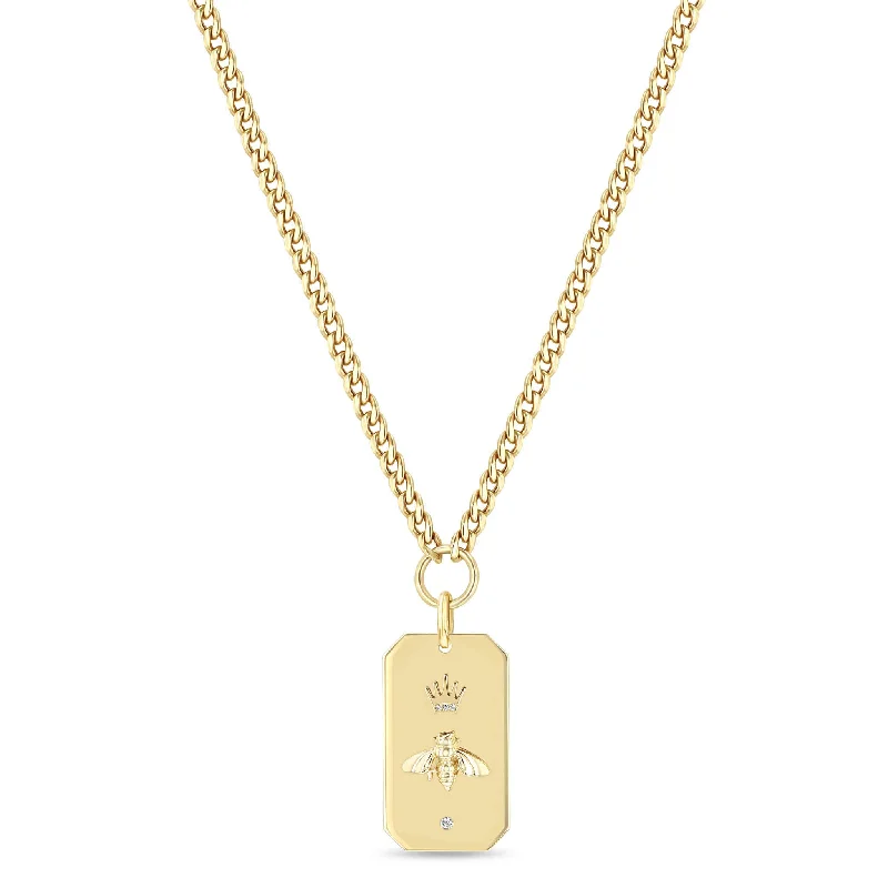 Versatile Layering Jewelry For Effortless Chic 14k Queen Bee Large Square Edge Dog Tag Curb Chain Necklace