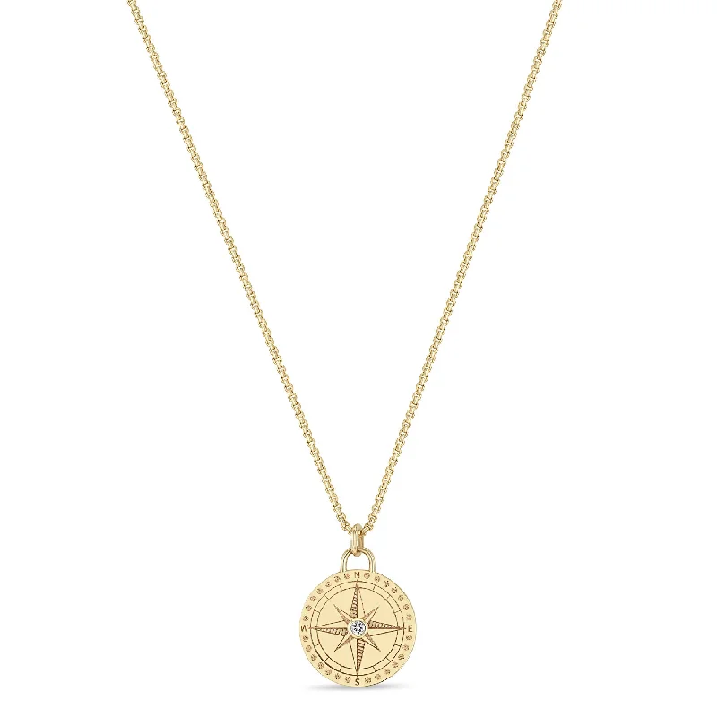 Timeless Elegance, Temporary Discounts – Act Fast 14k Small Compass Medallion Box Chain Necklace