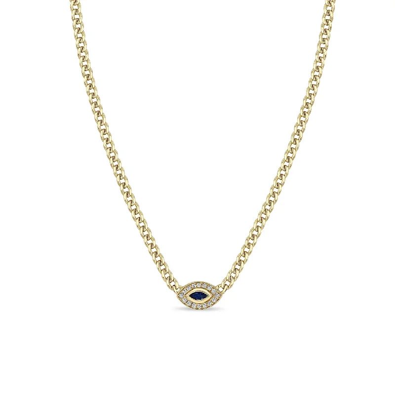 Seasonal Jewelry Clearance – Best Styles At The Lowest Prices 14k Small Curb Chain Marquise Blue Sapphire Halo Necklace