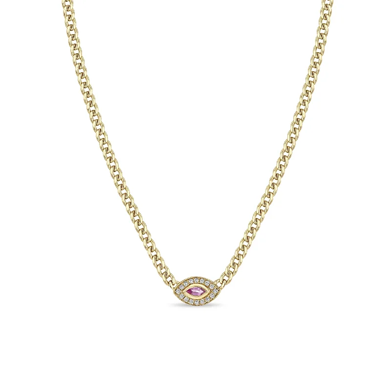 Shop Dazzling Jewelry At The Best Prices 14k Small Curb Chain Marquise Pink Sapphire Halo Necklace