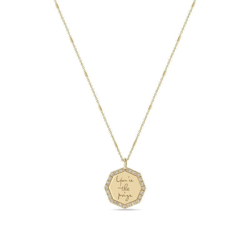 Huge Markdowns On Premium Jewelry Styles 14k Small "You're the prize" Diamond Octagon Mantra Necklace