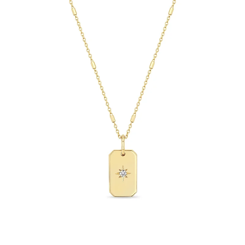 Limited-Time Jewelry Sale – Elegant Styles At Less 14k Star Set Diamond Small Square Edge Dog Tag Necklace