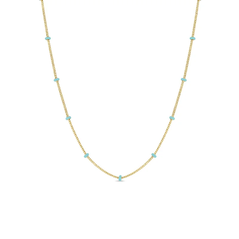 Exclusive Jewelry Sale – Limited-Time Discounts 14k Gold Turquoise Enamel Satellite Chain Necklace