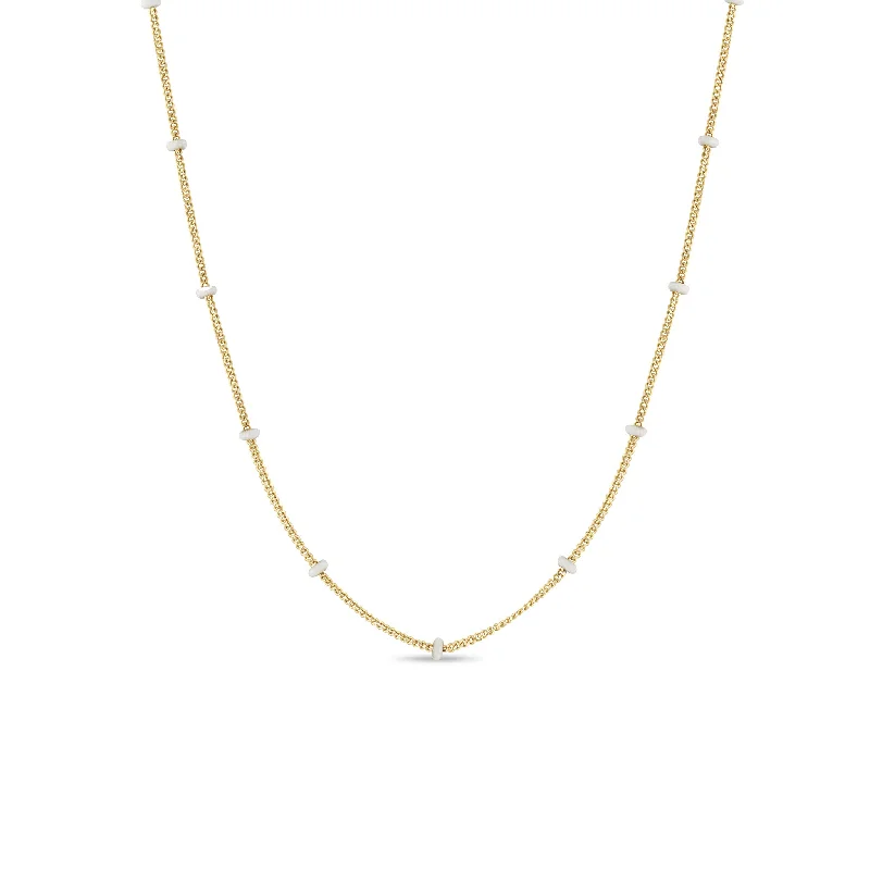 Premium Diamond Jewelry For Unforgettable Moments 14k Gold White Enamel Satellite Chain Necklace