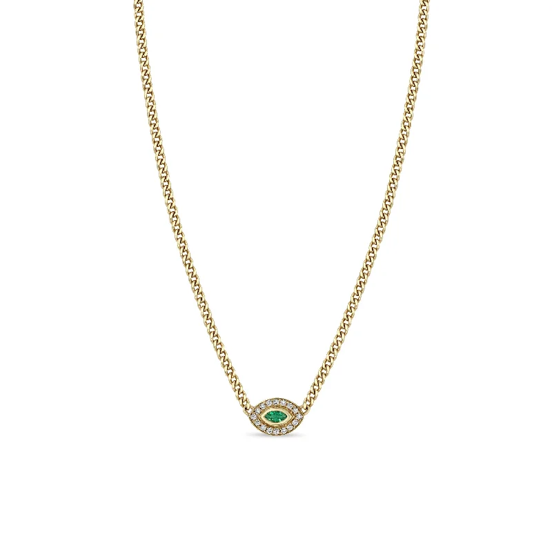 Shop Handcrafted Jewelry At Special Promotional Rates 14k XS Curb Chain Marquise Emerald Halo Necklace Shop Handcrafted Jewelry At Special Promotional Rates 14k XS Curb Chain Marquise Emerald Halo Necklace