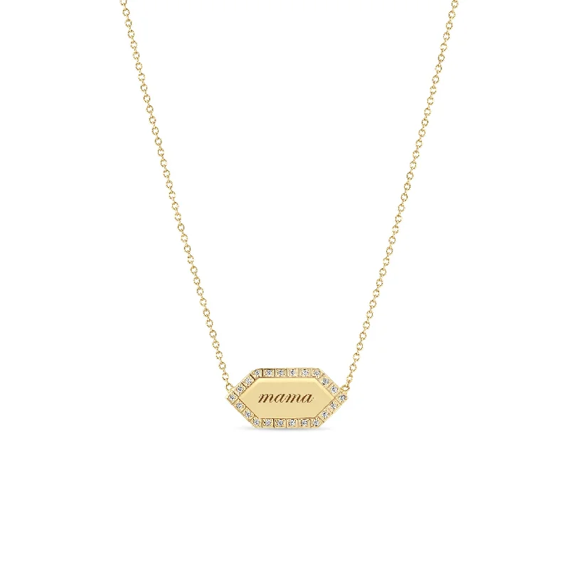 Bestselling Jewelry At Special Promotional Rates 14k "mama" Elongated Hexagon Pavé Diamond Border Tag Necklace