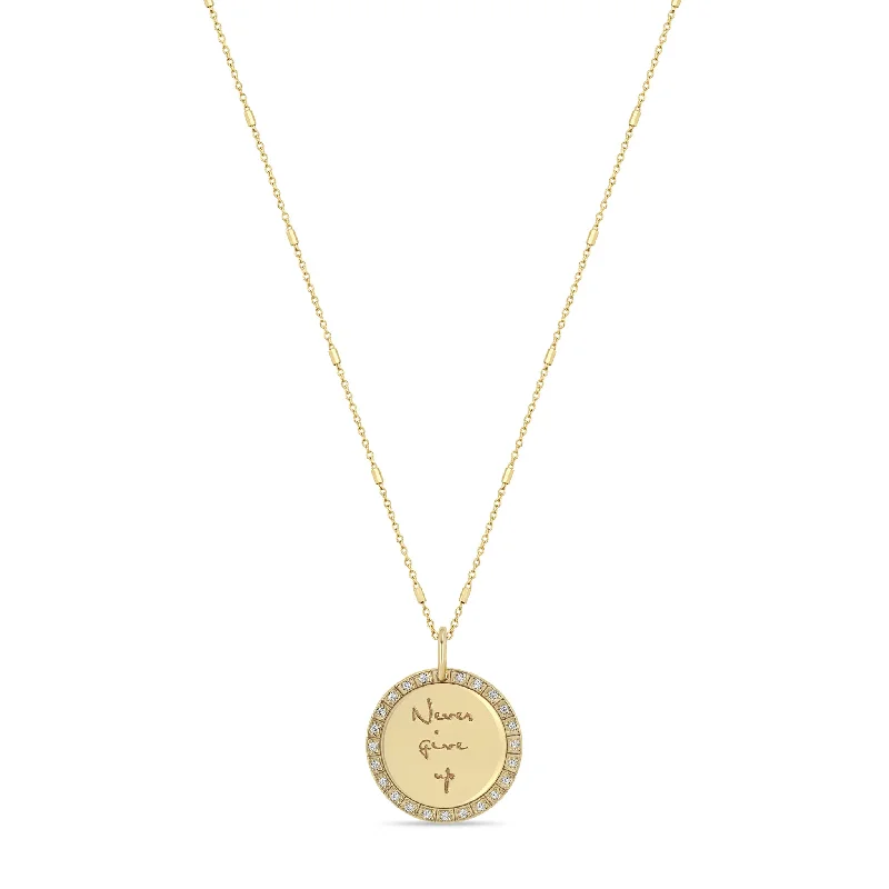 Upgrade Your Jewelry Collection For Less 14k Small Mantra Diamond Border Necklace on Tiny Bar & Cable Chain Upgrade Your Jewelry Collection For Less 14k Small Mantra Diamond Border Necklace on Tiny Bar & Cable Chain