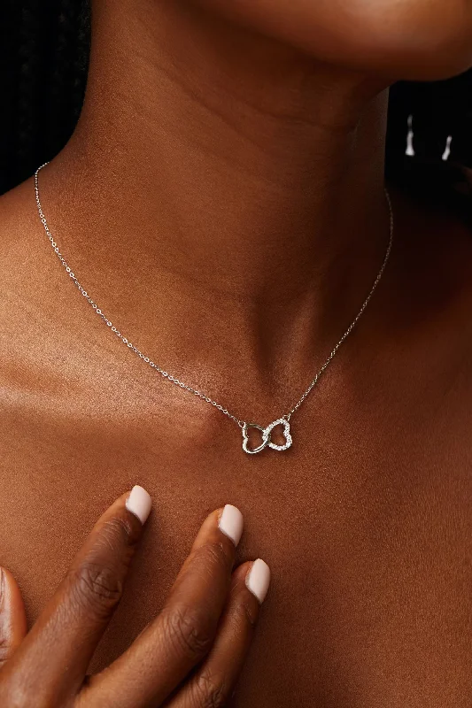 Elegant Jewelry Styles At Budget-Friendly Prices Andra Interlocked Heart Moissanite Necklace in 925 Sterling Silver