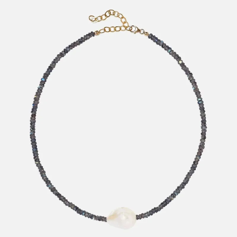 Bohemian-Inspired Jewelry For Free-Spirited Fashion Labradorite Single Baroque Pearl Gemstone Necklace