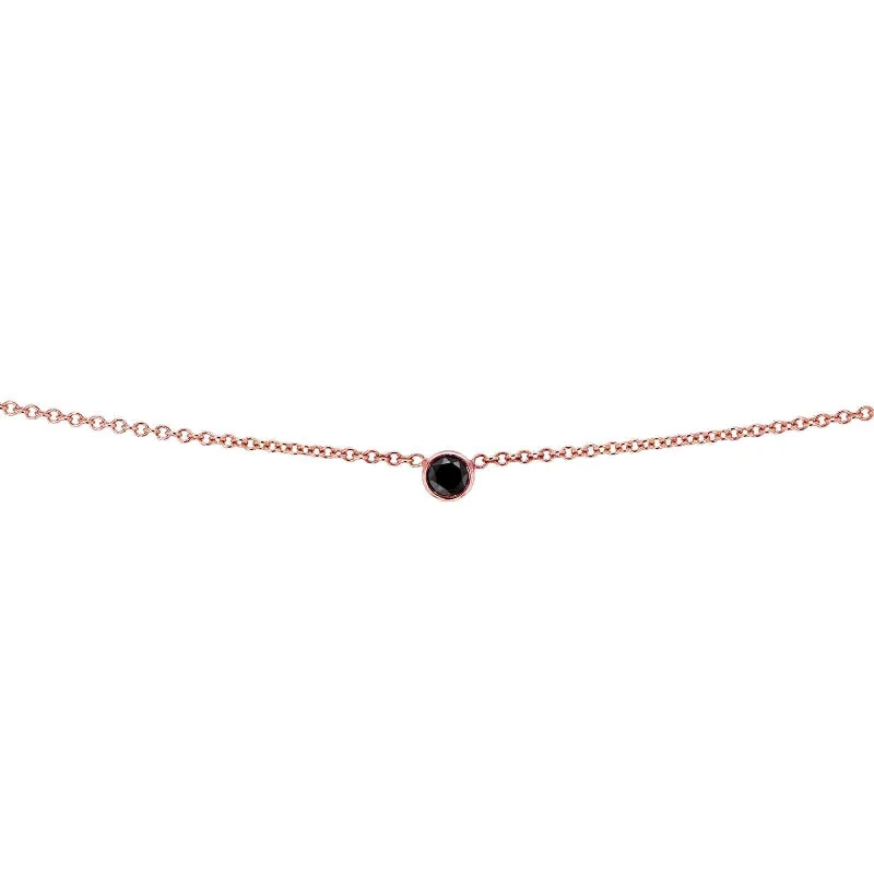 Exclusive Jewelry Sale – Limited-Time Discounts Black Diamond Bezel Necklace 1/6 Carat, 14k Rose Gold, Adjustable 13 14 15 Inch