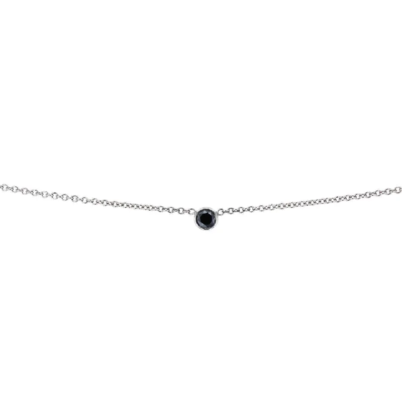 Seasonal Jewelry Sale – Upgrade Your Collection Black Diamond Bezel Necklace 1/6 Carat, 14k White Gold, Adjustable 13 14 15 Inch