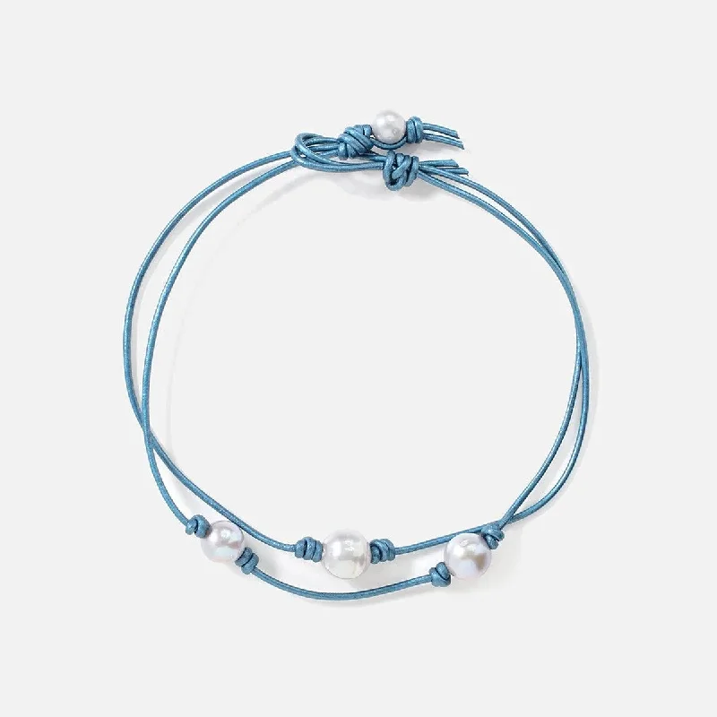 Unique Jewelry For Less – Shop The Sale Now Blue Ocean Double Pearl Leather Choker