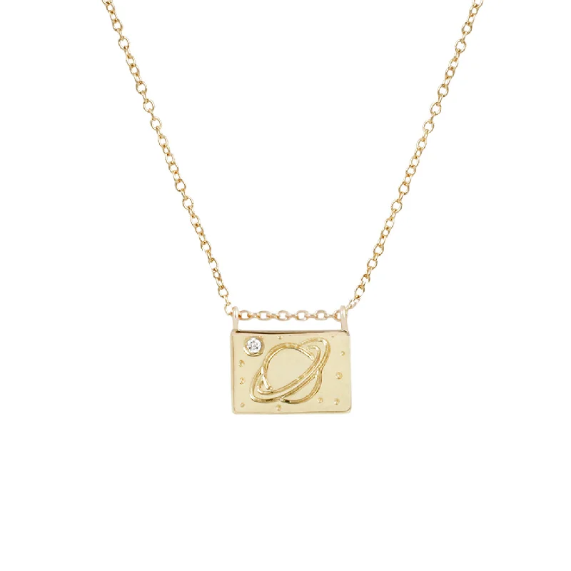 High-Quality Gemstone Jewelry For Special Occasions Saturn postcard charm necklace