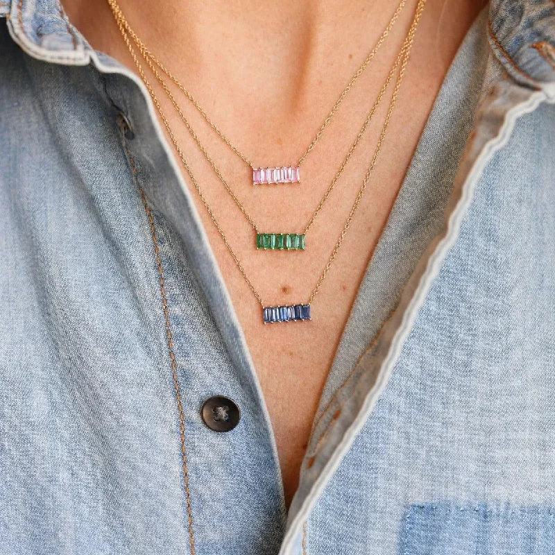 High-Quality Gemstone Jewelry For Special Occasions Emerald Baguette Staple Necklace