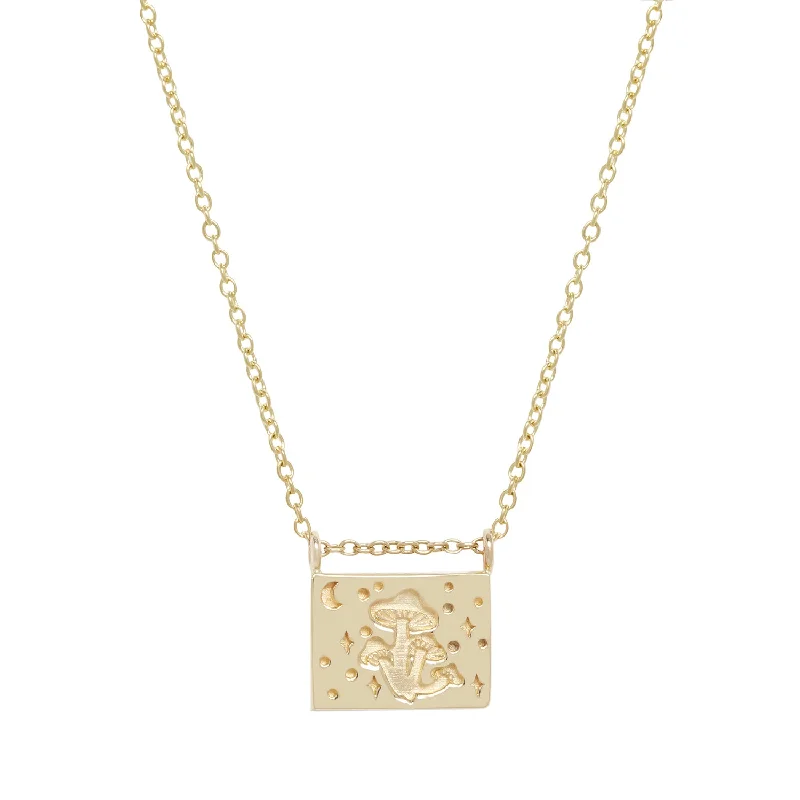 Shop Jewelry That Shines Without The High Price Mushrooms postcard charm necklace