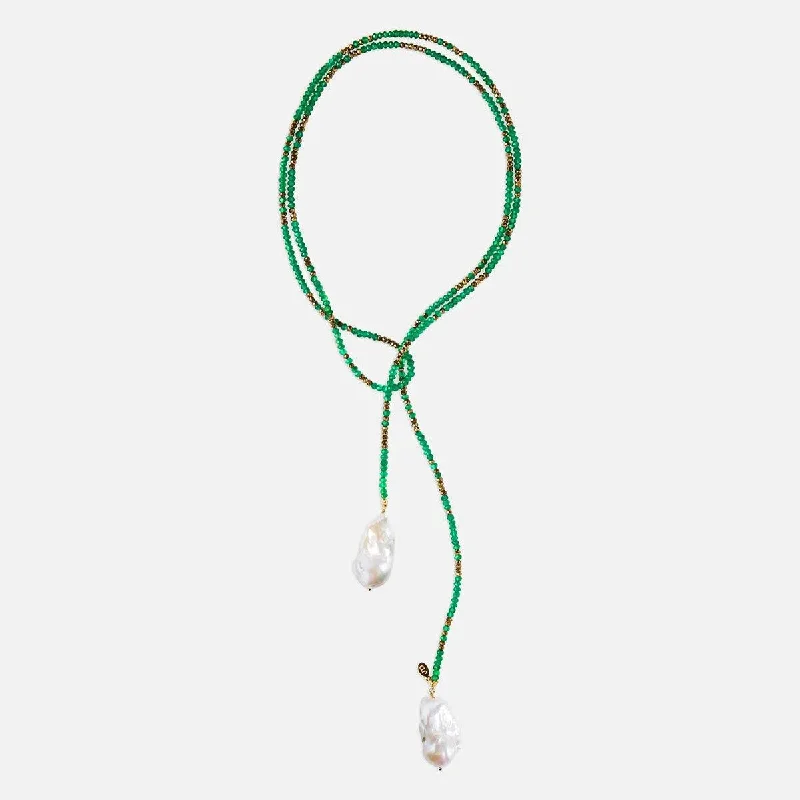 Classic And Modern Jewelry Styles On Sale Green Onyx and Pyrite Ombre Classic Gemstone Lariat