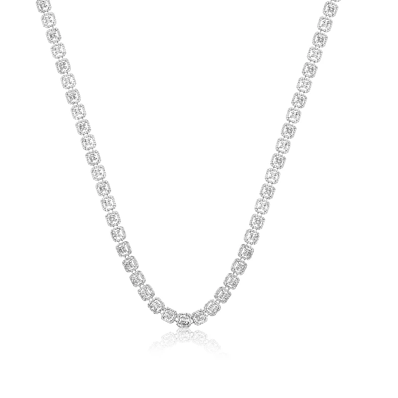 Elegant Designs, Unbeatable Discounts – Shop Jewelry Now Baguette Round Cut Diamond Tennis Necklace in 18K Gold