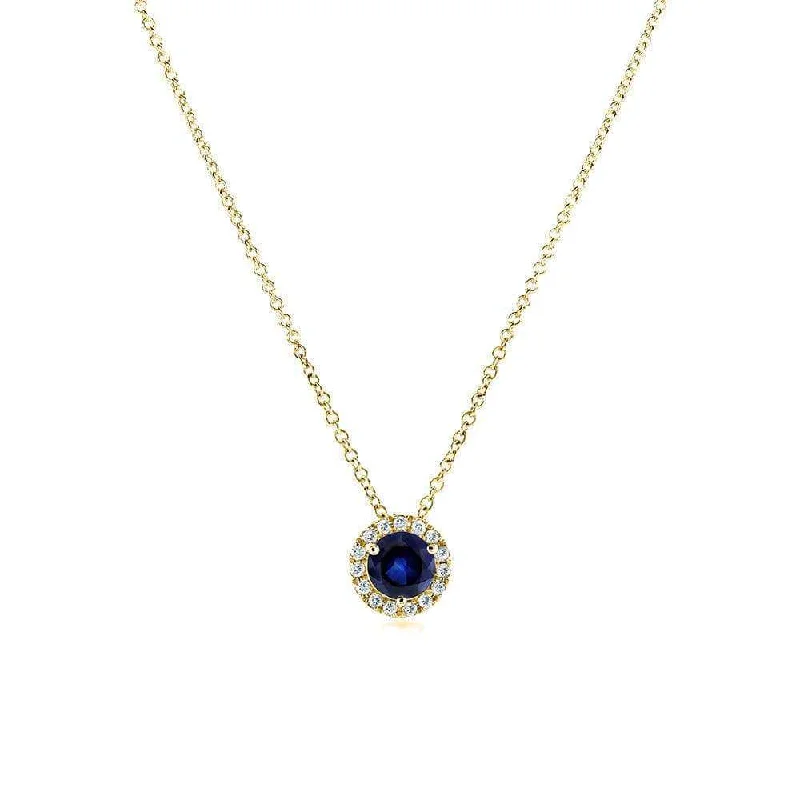 Special Deals On Handcrafted And Designer Jewelry Round Blue Sapphire and Diamond Necklace 4/5 Carat (ctw) in 14k Yellow Gold