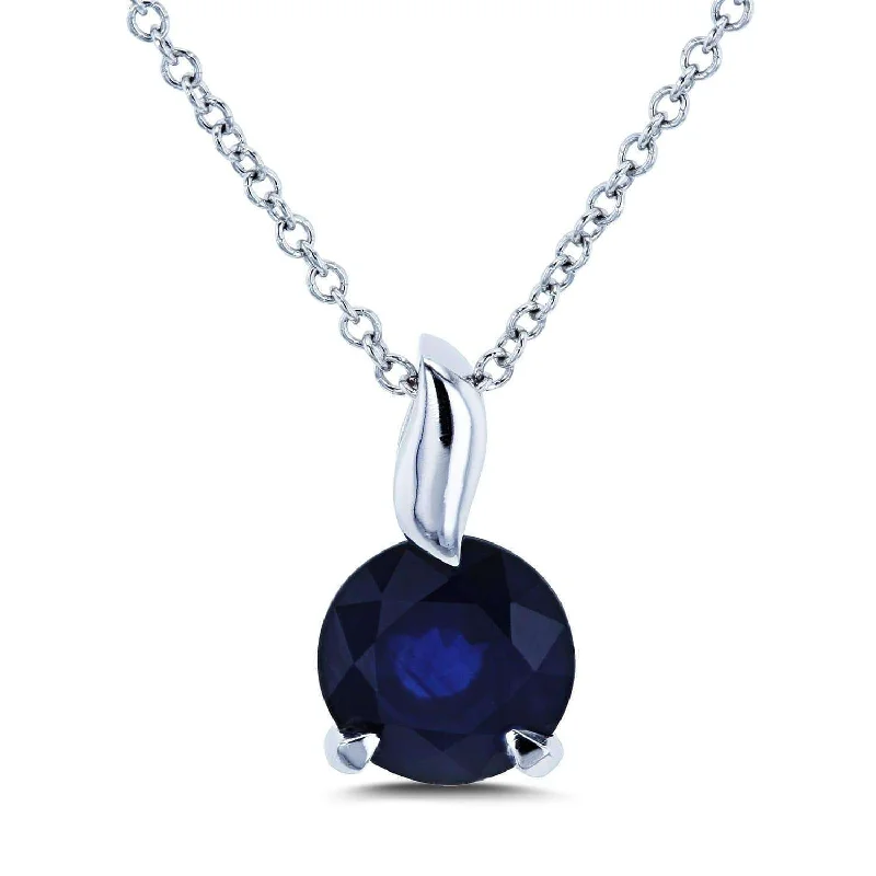 Trending Jewelry Styles Now At Limited-Time Discounts Round Blue Sapphire Pendant and Chain Solitaire Necklace in 14k White Gold