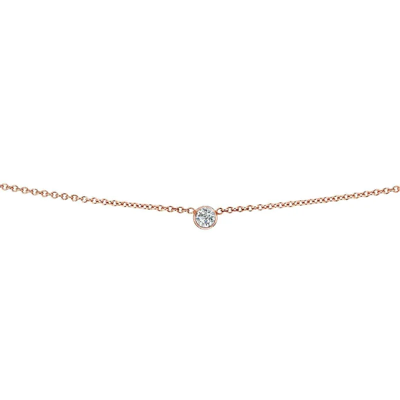 Shine Without Limits – Jewelry Sale Happening Now White Diamond Bezel Necklace 1/6 Carat, 14k Rose Gold, Adjustable 13 14 15 Inch