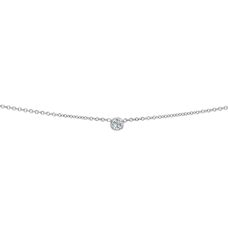 Handmade Pearl Jewelry For Timeless Elegance White Diamond Bezel Necklace 1/6 Carat, 14k White Gold, Adjustable 13 14 15 Inch