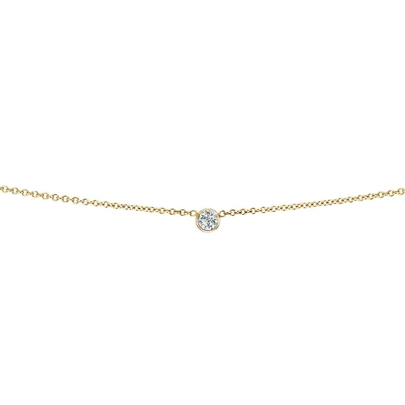 Bold And Beautiful Jewelry Now At Irresistible Prices White Diamond Bezel Necklace 1/6 Carat, 14k Yellow Gold, Adjustable 13 14 15 Inch