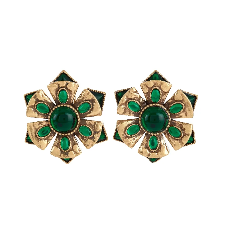Romantic Heart-Shaped Jewelry For Special Gifts Antique Gold Emerald Cabochon Earrings