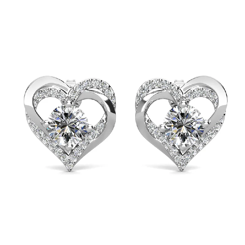 Jewelry Clearance Event – Stock Up Before It's Over Forever April Birthstone Diamond Earrings 18k White Gold Plated Silver Double Heart Earrings with Swarovski Crystals