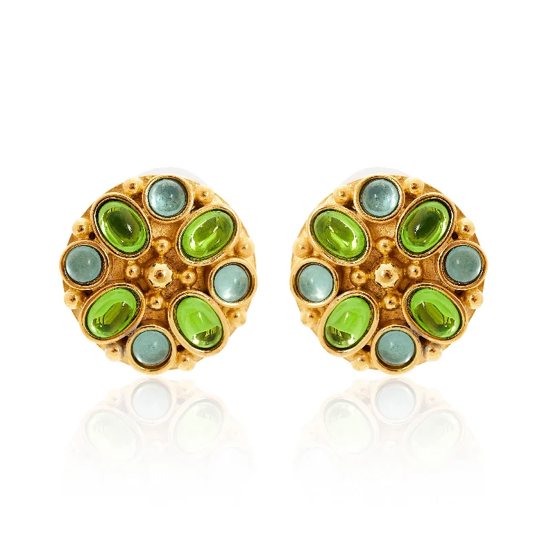 Grab Your Favorite Jewelry At The Lowest Prices Aqua & Peridot Gold Button Clip Earrings Grab Your Favorite Jewelry At The Lowest Prices Aqua & Peridot Gold Button Clip Earrings