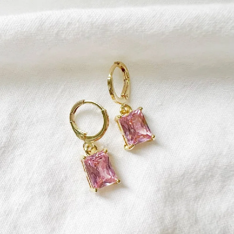 Handcrafted Jewelry Sale – Unique Designs At Low Prices Arden Pink CZ Baguette Huggie Hoops Gold Filled Earrings