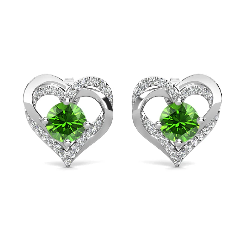 Elegant Necklaces And Bracelets At Limited-Time Offers Forever August Birthstone Peridot Earrings 18k White Gold Plated Silver Double Heart Earrings with Swarovski Crystals