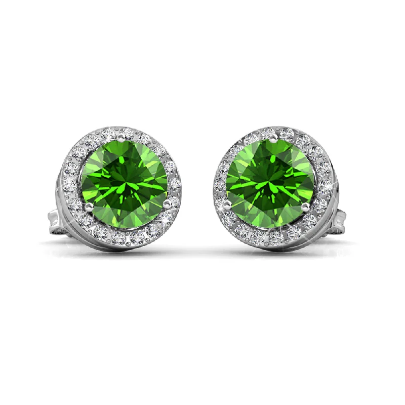 Shop High-Quality Jewelry At Jaw-Dropping Discounts Royal 18k White Gold Plated August Birthstone Halo Earrings with Round Cut Peridot Swarovski Crystals