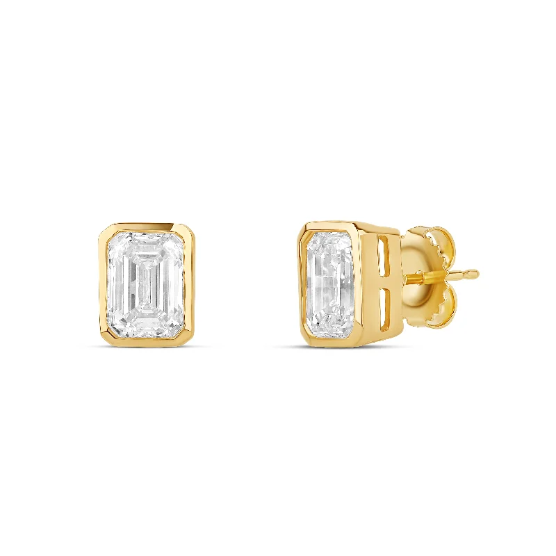 Fashion-Forward Jewelry At Exclusive Discounts Bezel Set 2ctw Emerald Cut Lab Diamond Studs (PAIR) - IGI Certified