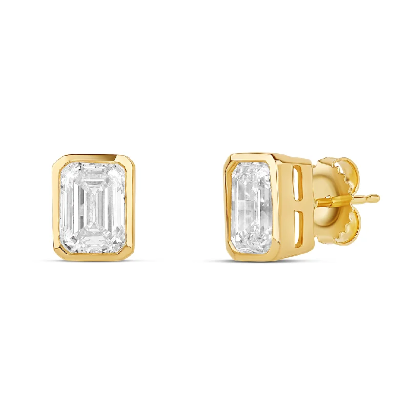 Discover Unique Jewelry With Special Limited-Time Offers Bezel Set 3ctw Emerald Cut Lab Diamond Studs (PAIR) - IGI Certified