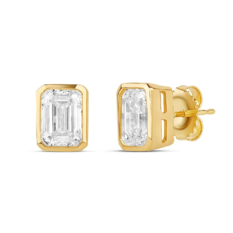Celebrate Every Occasion With Sparkling Savings Bezel Set 4ctw Emerald Cut Lab Diamond Studs (PAIR) - IGI Certified