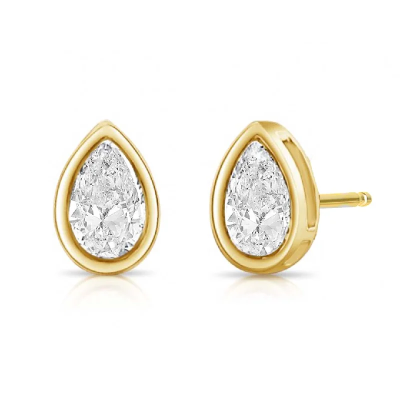 Shop High-Quality Jewelry At Jaw-Dropping Discounts Bezel Set 4ctw Pear Cut Lab Diamond Studs (PAIR) - IGI Certified