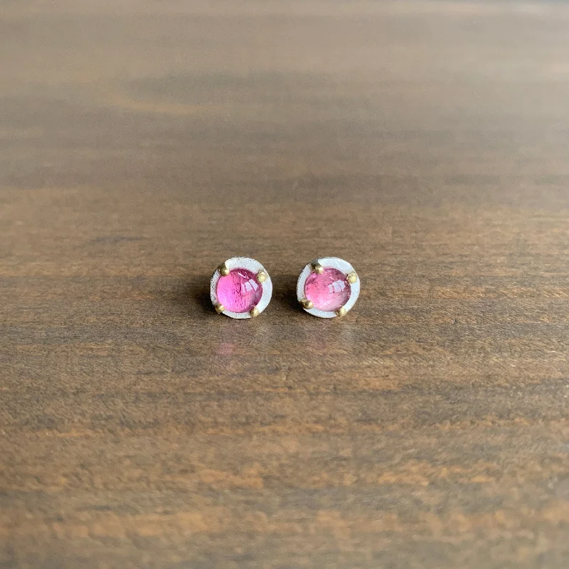 Flash Sale On Elegant Jewelry – Don't Miss Out Carved Prong Set Pink Tourmaline Studs