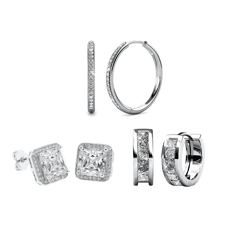 Don't Miss Out On Jaw-Dropping Jewelry Discounts Cate & Chloe Earrings Pack of 3 - Bianca, Norah, Giselle 18k White Gold Plated Earrings for Women