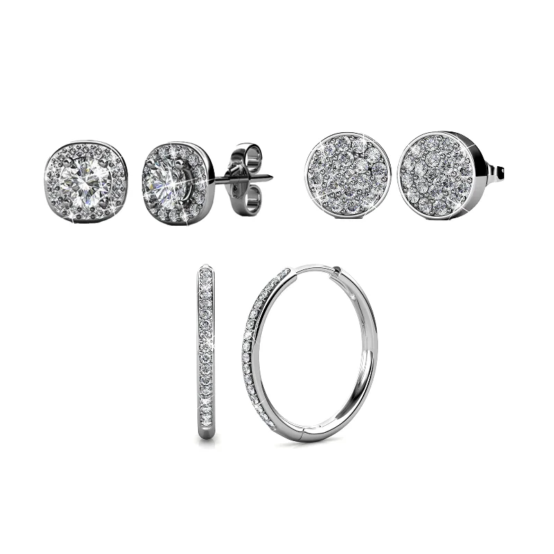 Your Perfect Accessory Now At The Best Price Cate & Chloe Earrings Pack of 3 - Bianca, Ruth, Nelly 18k White Gold Plated Earrings for Women