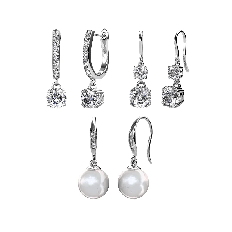 Unmissable Deals On Handmade Jewelry Collections Cate & Chloe Earrings Pack of 3 - McKenzie, Kadence, Betty 18k White Gold Plated Earrings for Women