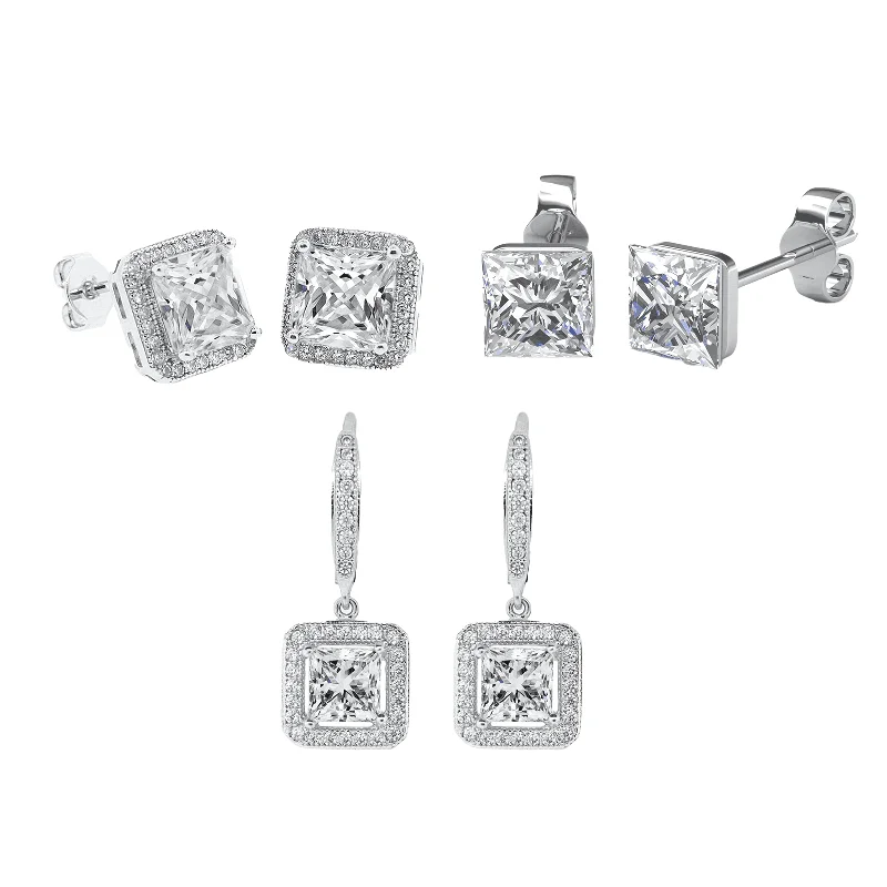 Stunning Jewelry Pieces At The Lowest Prices Ever Cate & Chloe Earrings Pack of 3 - Norah, Ivy, Brooke 18k White Gold Plated Earrings for Women