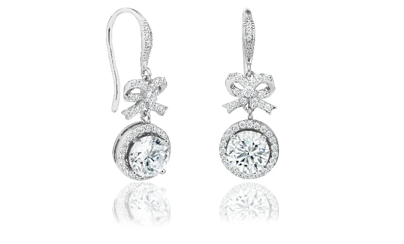 Trending Jewelry Styles Now At Limited-Time Discounts Seraphina 18k White Gold Plated Silver Bow Halo Drop Earrings with Simulated Diamond Crystals