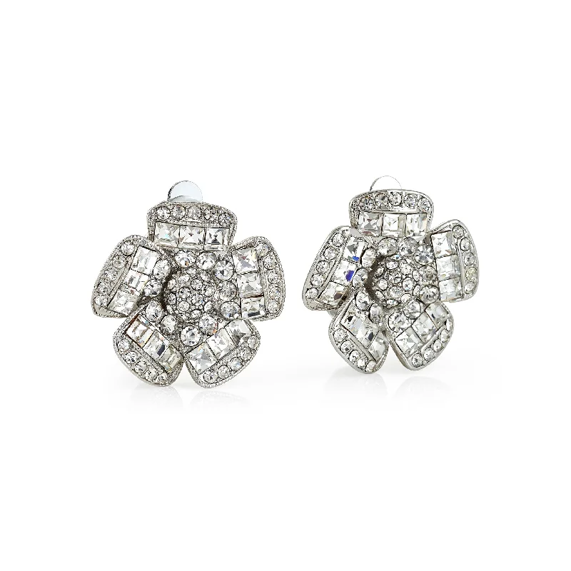 Chic And Stylish Jewelry At Exclusive Prices Crystal Flower Clip Earrings