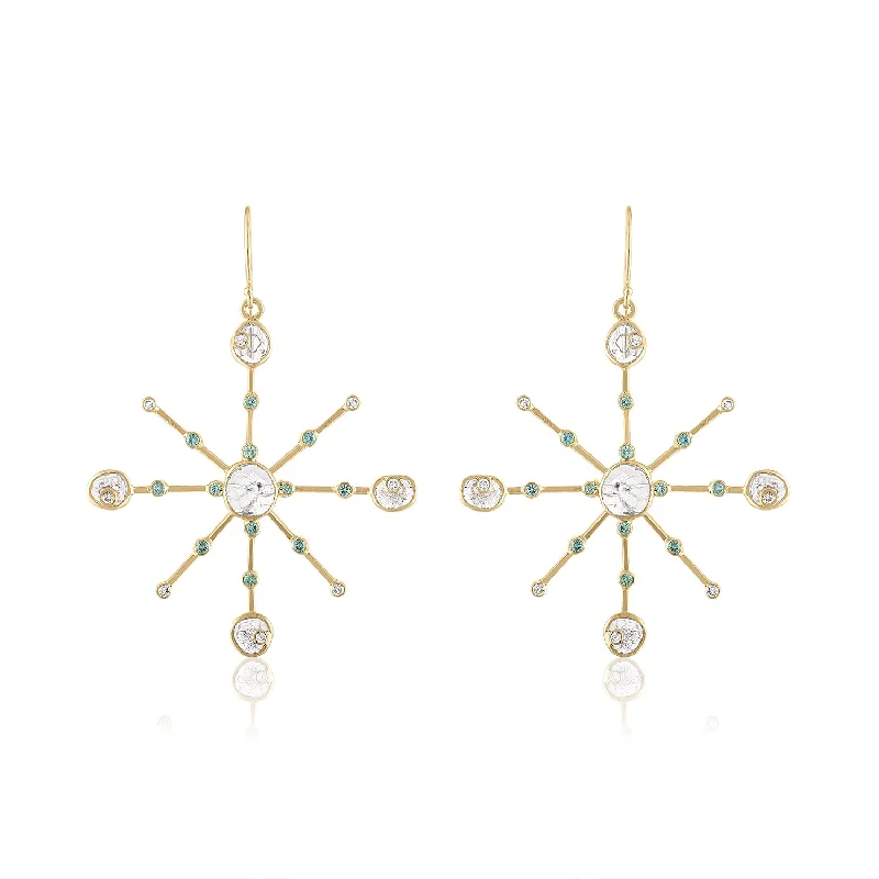 Grab Your Favorite Jewelry At The Lowest Prices ELECTRA DIAMOND SLICE EARRINGS WITH SAPPHIRES AND TOPAZ