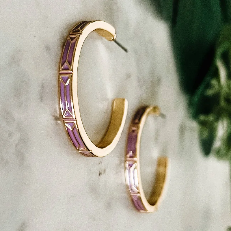 Elegant Jewelry, Affordable Luxury – Shop Now Purple Enamel and Gold Hoop Earrings