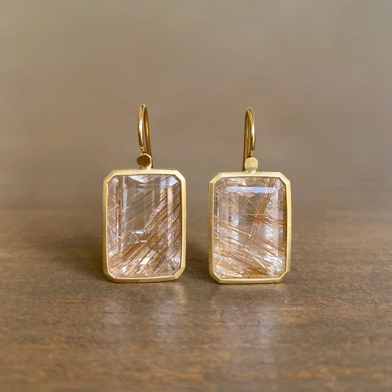 Flash Sale On Exquisite Jewelry – Don't Miss Out Emerald Cut Rutilated Quartz Earrings